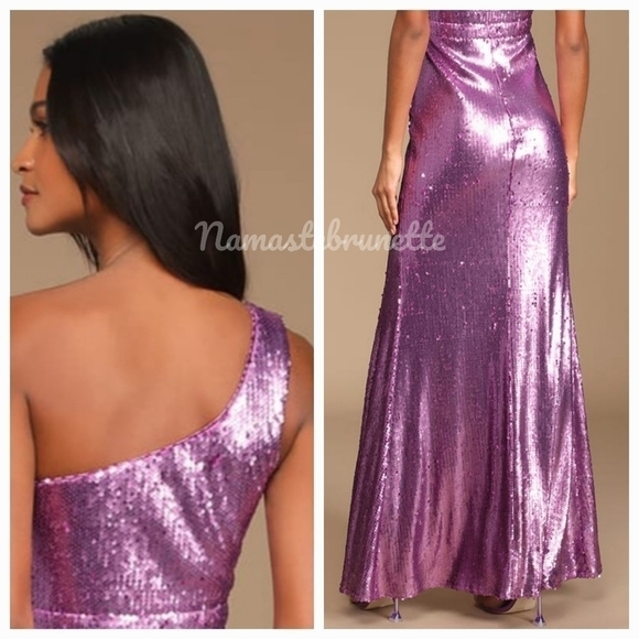 Nwt Lulu's Pink Sequin One-Shoulder Cutout Mermaid Maxi Dress - Picture 6 of 13